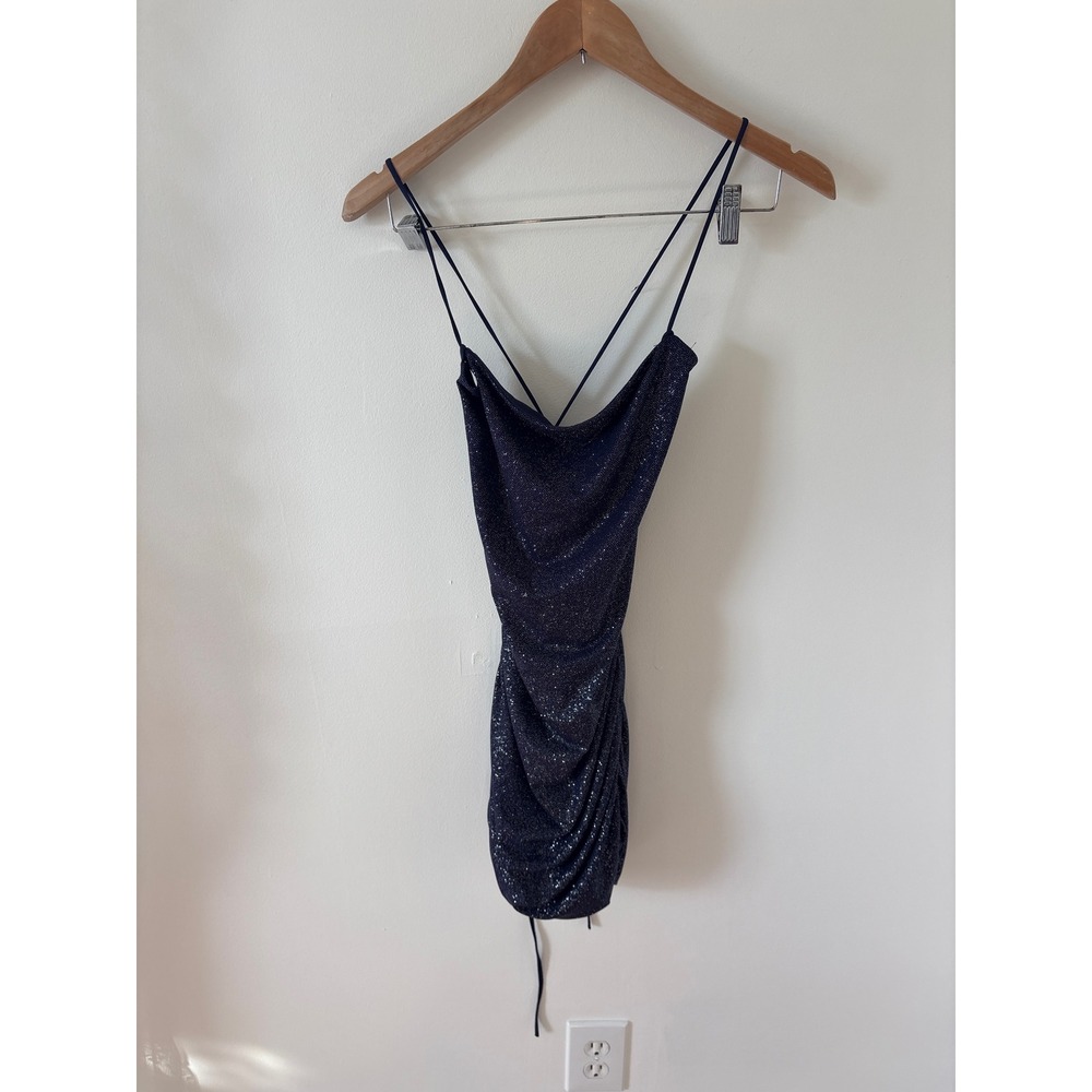 Lucy in the Sky Navy Sparkle Ruched Mini Dress Spaghetti‎ Straps